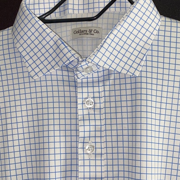 NWT COLLARS & CO MENS SIZE 2XLTALL Light Blue Grid POLO Shirt - Picture 7 of 12